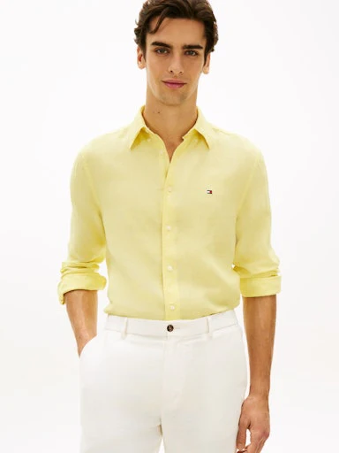 Hemden lange mouw geel Tommy Hilfiger