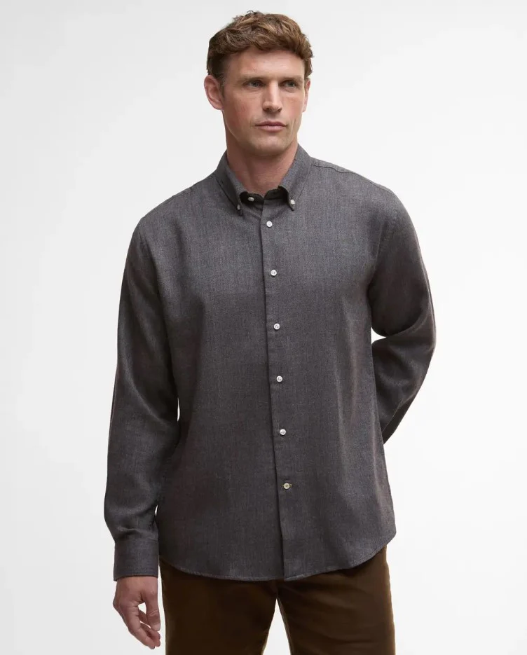 Hemden lange mouw grijs Barbour