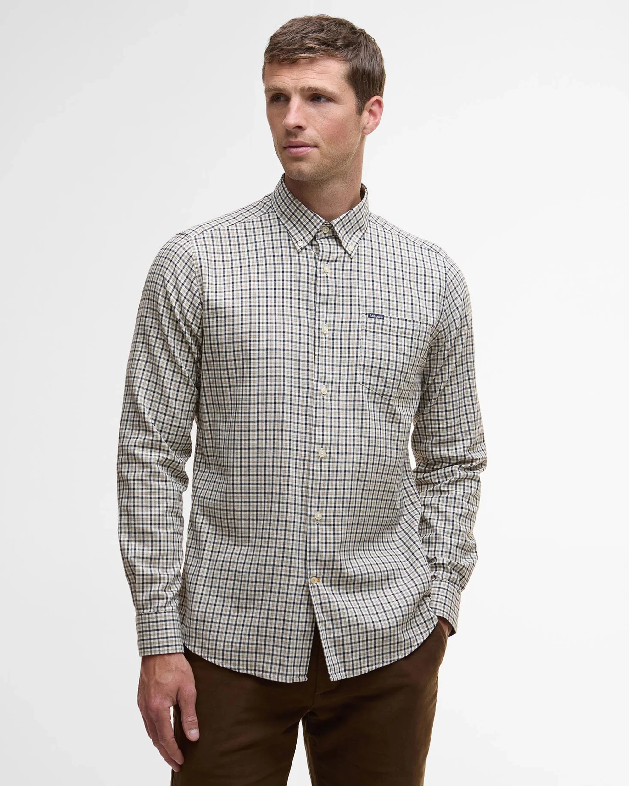 Hemden lange mouw grijs Barbour