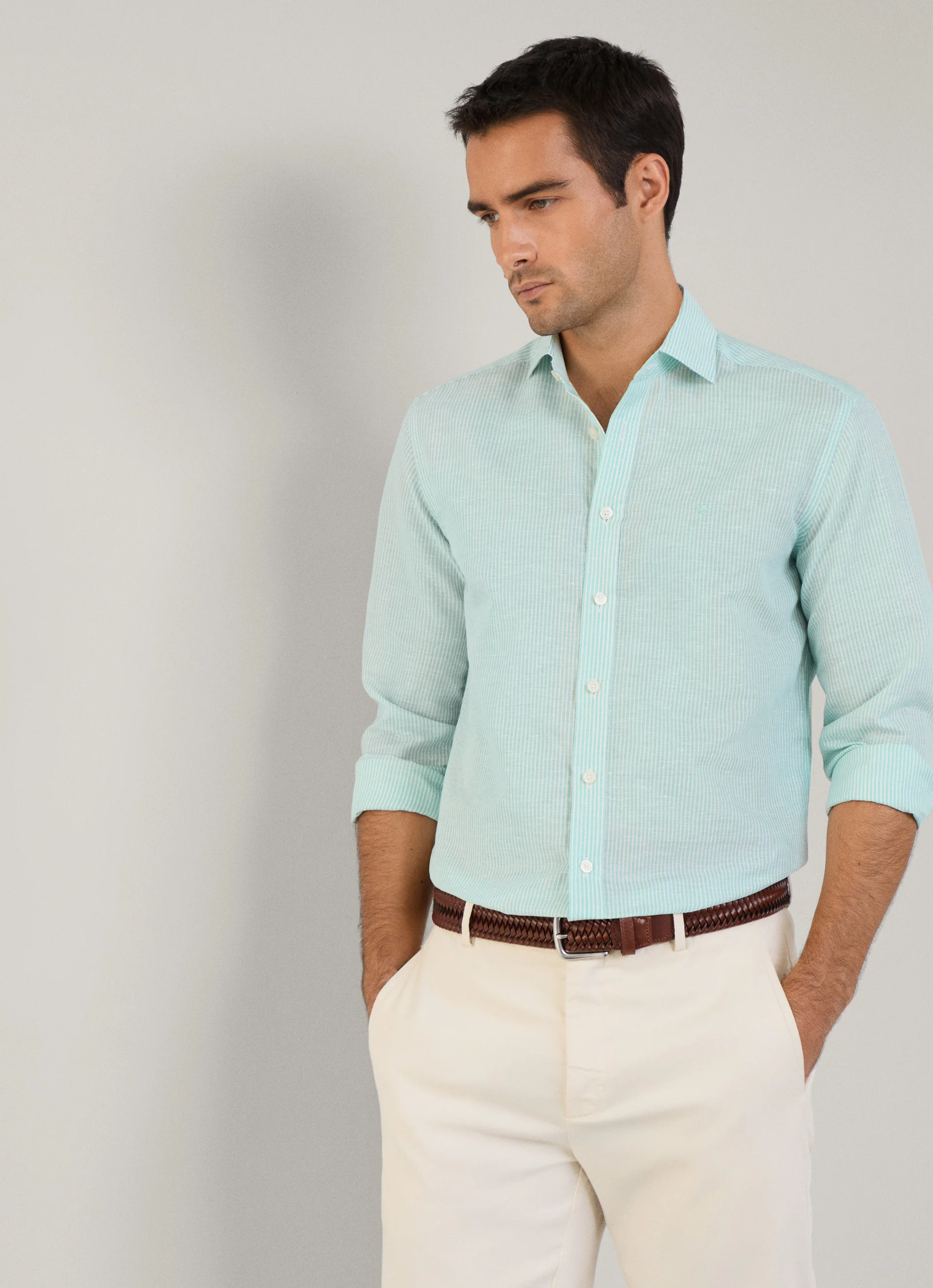 Hemden lange mouw groen Hackett London