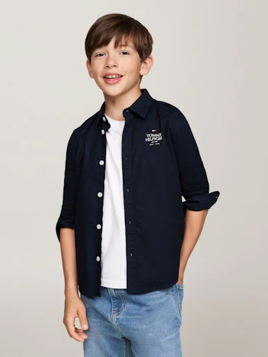 Hemden lange mouw navy Tommy Hilfiger