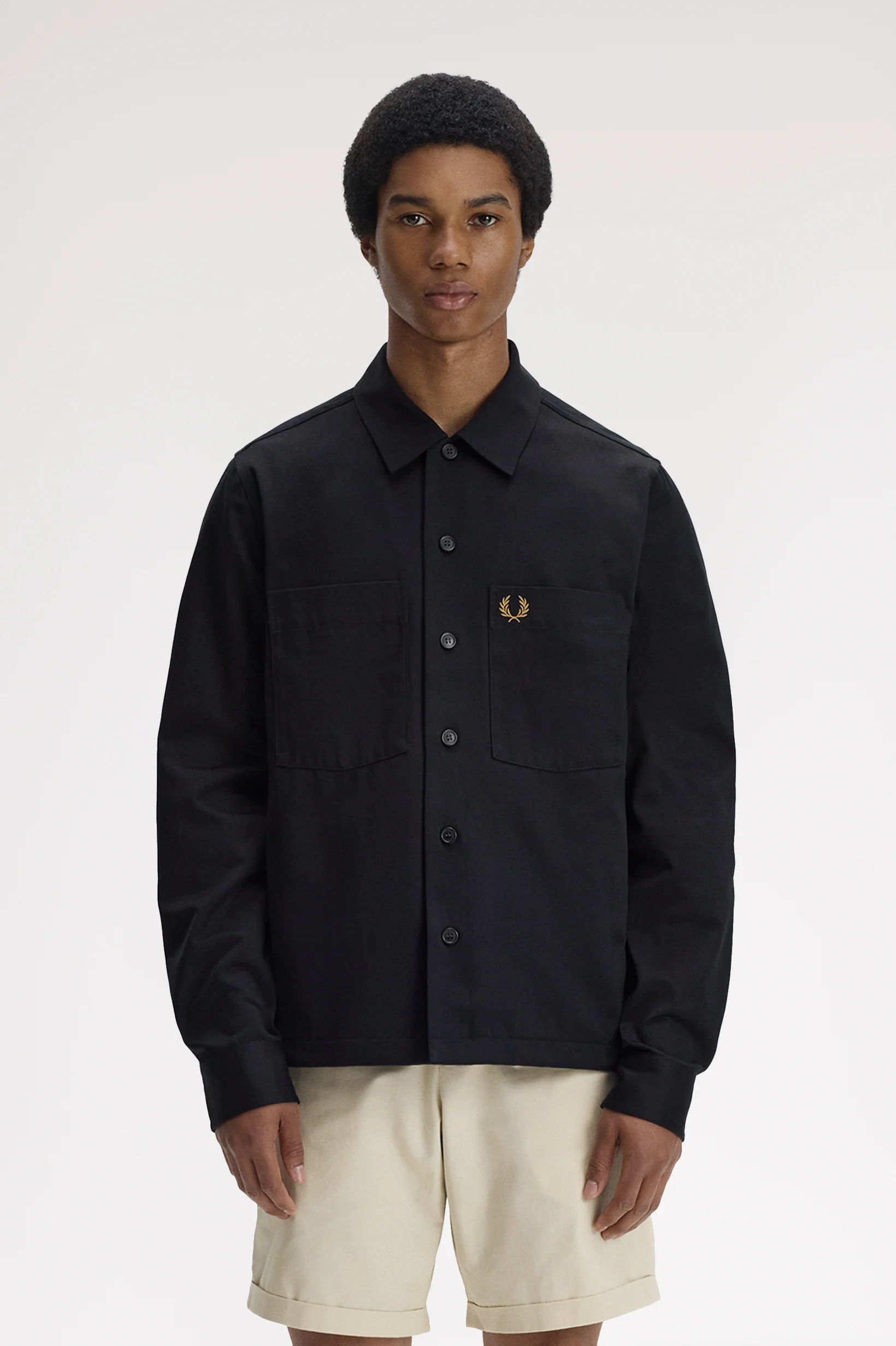 Hemden lange mouw zwart Fred Perry