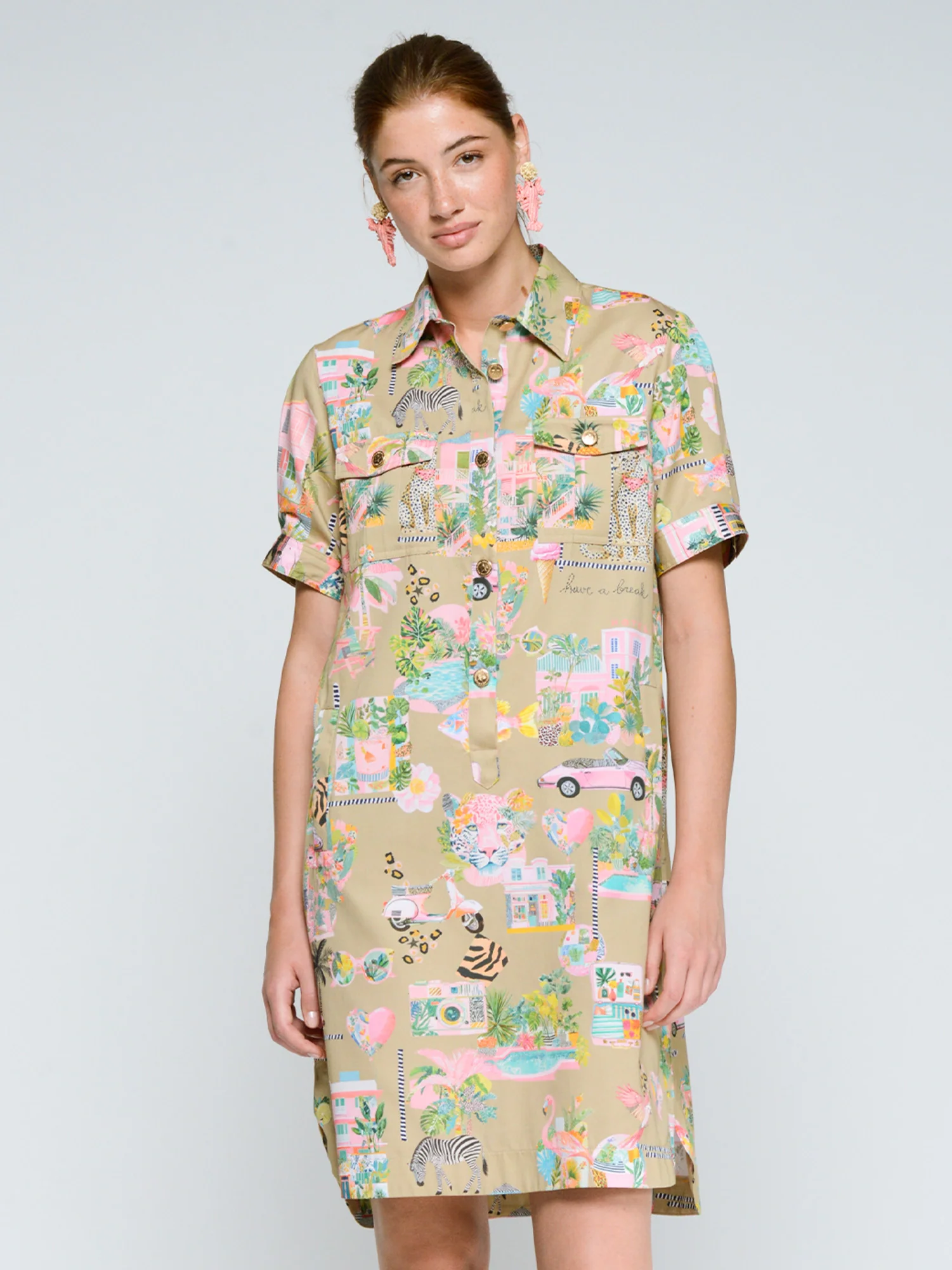 Jurken korte mouw beige Vilagallo