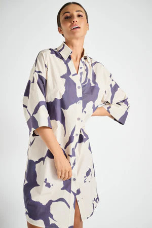 Jurken lange mouw blauw Marie Méro