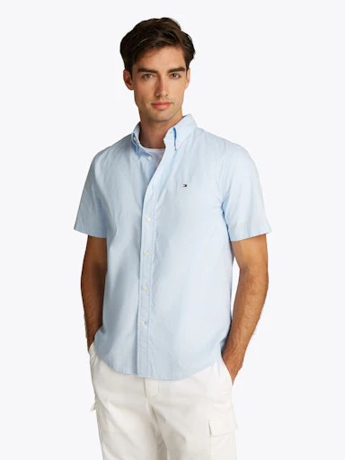 Hemden korte mouw blauw Tommy Hilfiger