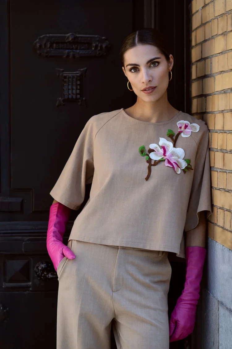 Blouses korte mouw beige Dame Blanche
