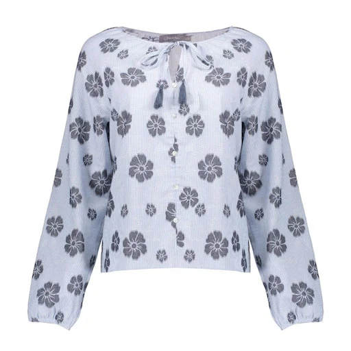 Blouses lange mouw blauw Geisha